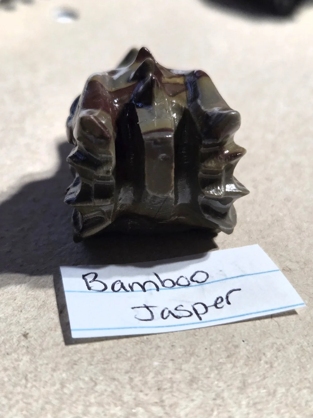 Detailed Bamboo Jasper Crystal Carved Dragon Head Stone Sculpture Decor